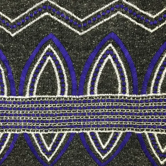 Hazel Womens Charcoal Embroidered Beaded Pullover Crew Long Sleeve Top Size M - Picture 2 of 7